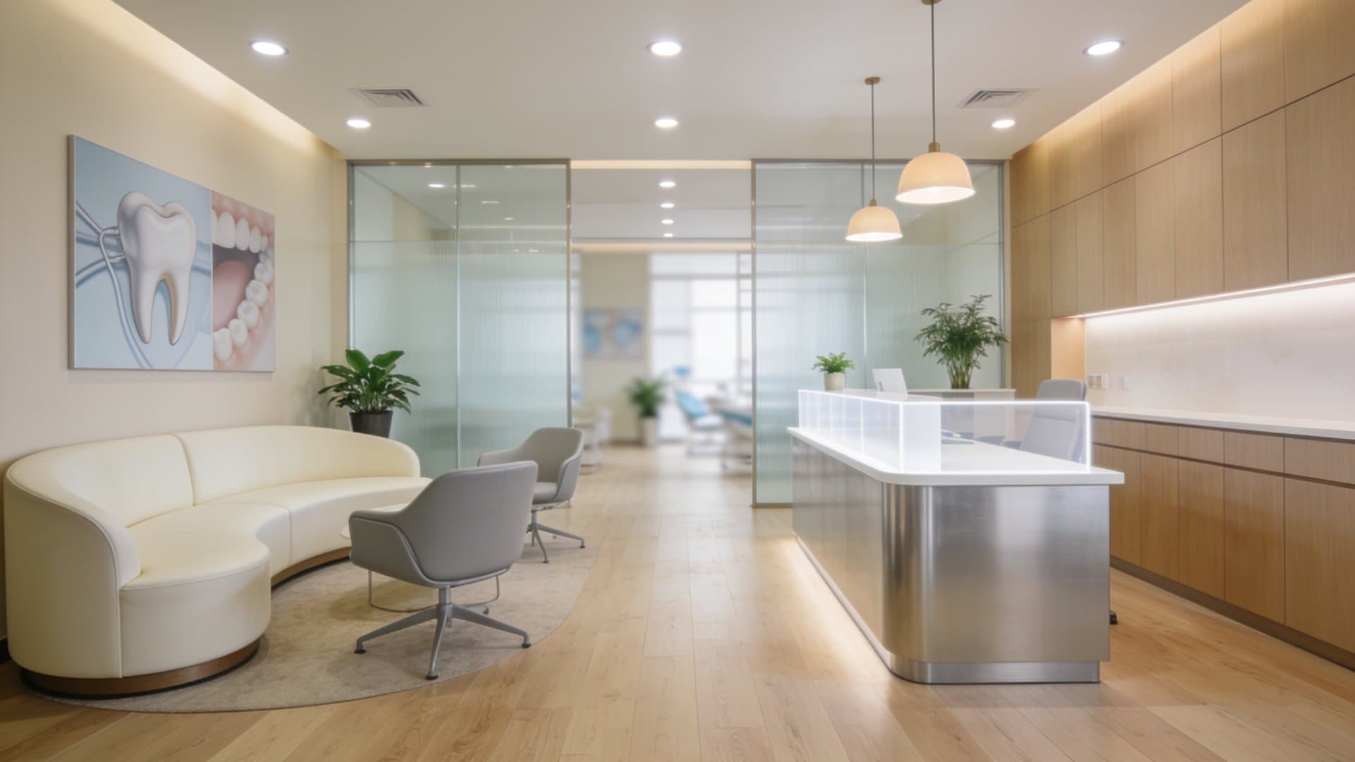 Recepción de la clínica dental Santiago Salud en Santiago de Compostela
