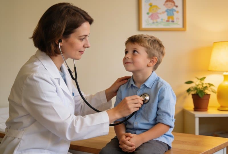 Pediatra valorando las molestias comunes de un niño en la clínica Santiago Salud de Santiago de Compostela